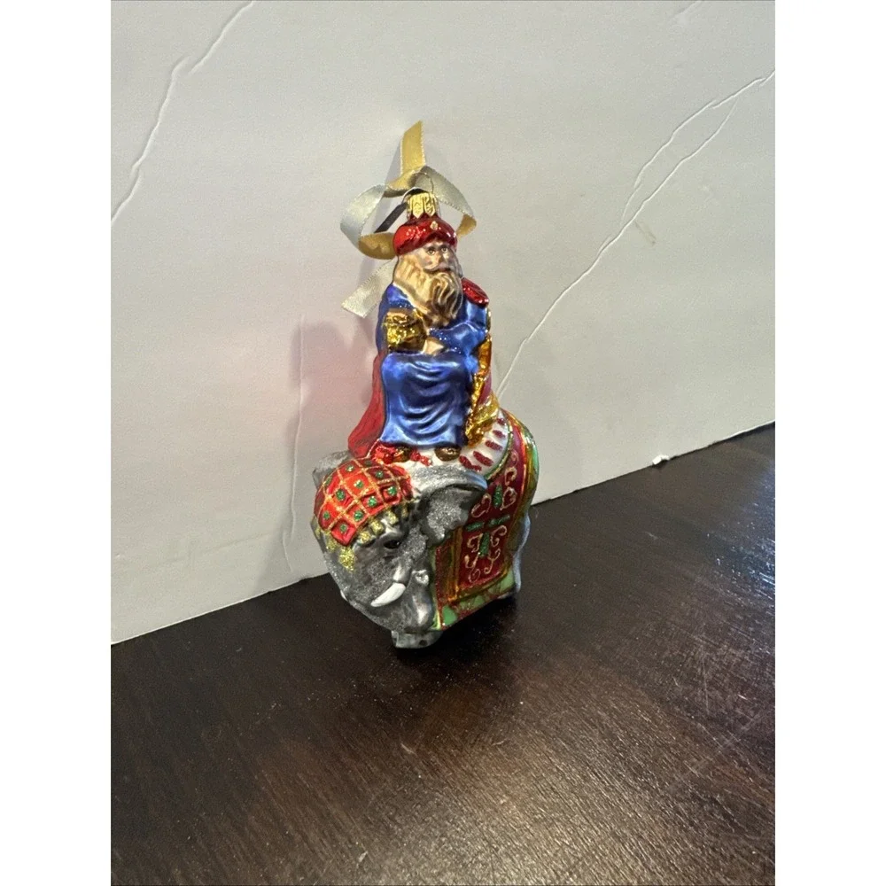 Glasswear Art Studio Santa on Elephant 6.5 Glass Ornament Poland No‎ Box